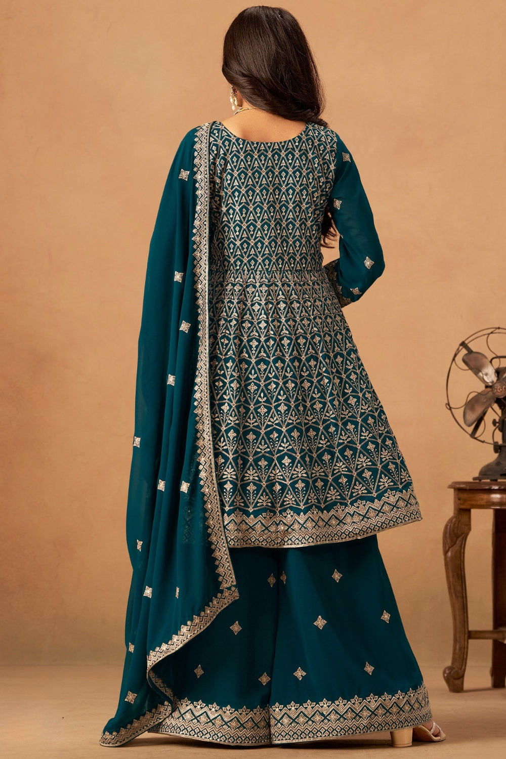 GEORGETTE PALAZZO SET WITH EMBROIDERY AND SEQUINS