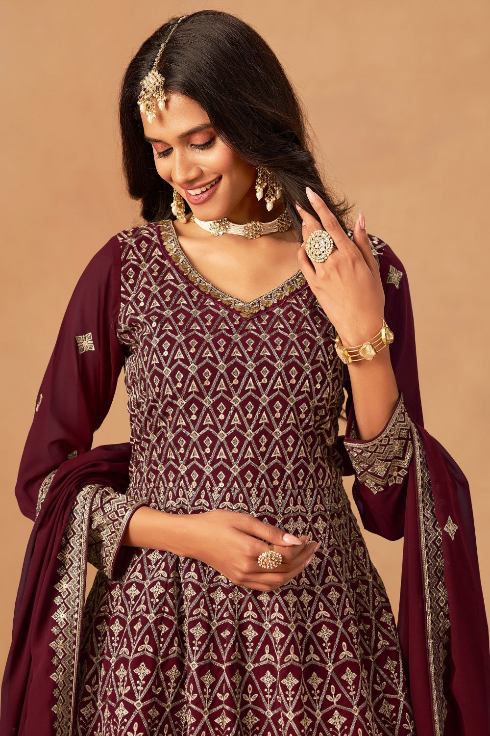 GEORGETTE PALAZZO SET WITH EMBROIDERY AND SEQUINS