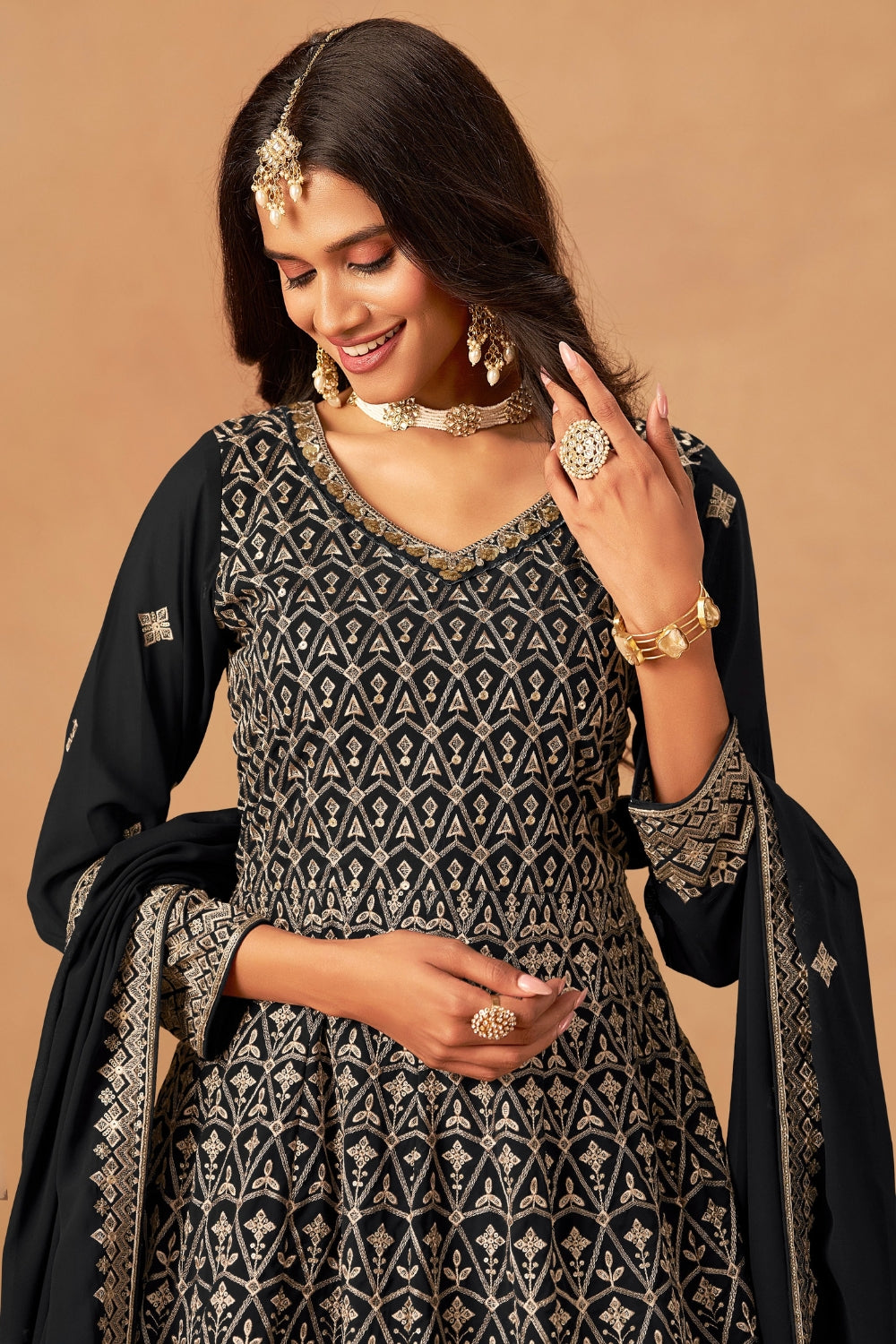 GEORGETTE PALAZZO SET WITH EMBROIDERY AND SEQUINS