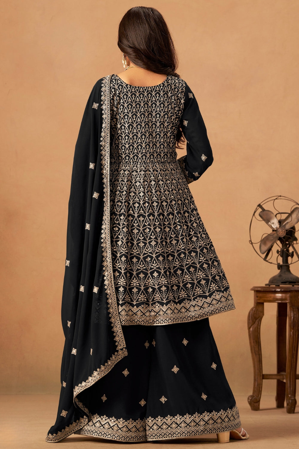 GEORGETTE PALAZZO SET WITH EMBROIDERY AND SEQUINS