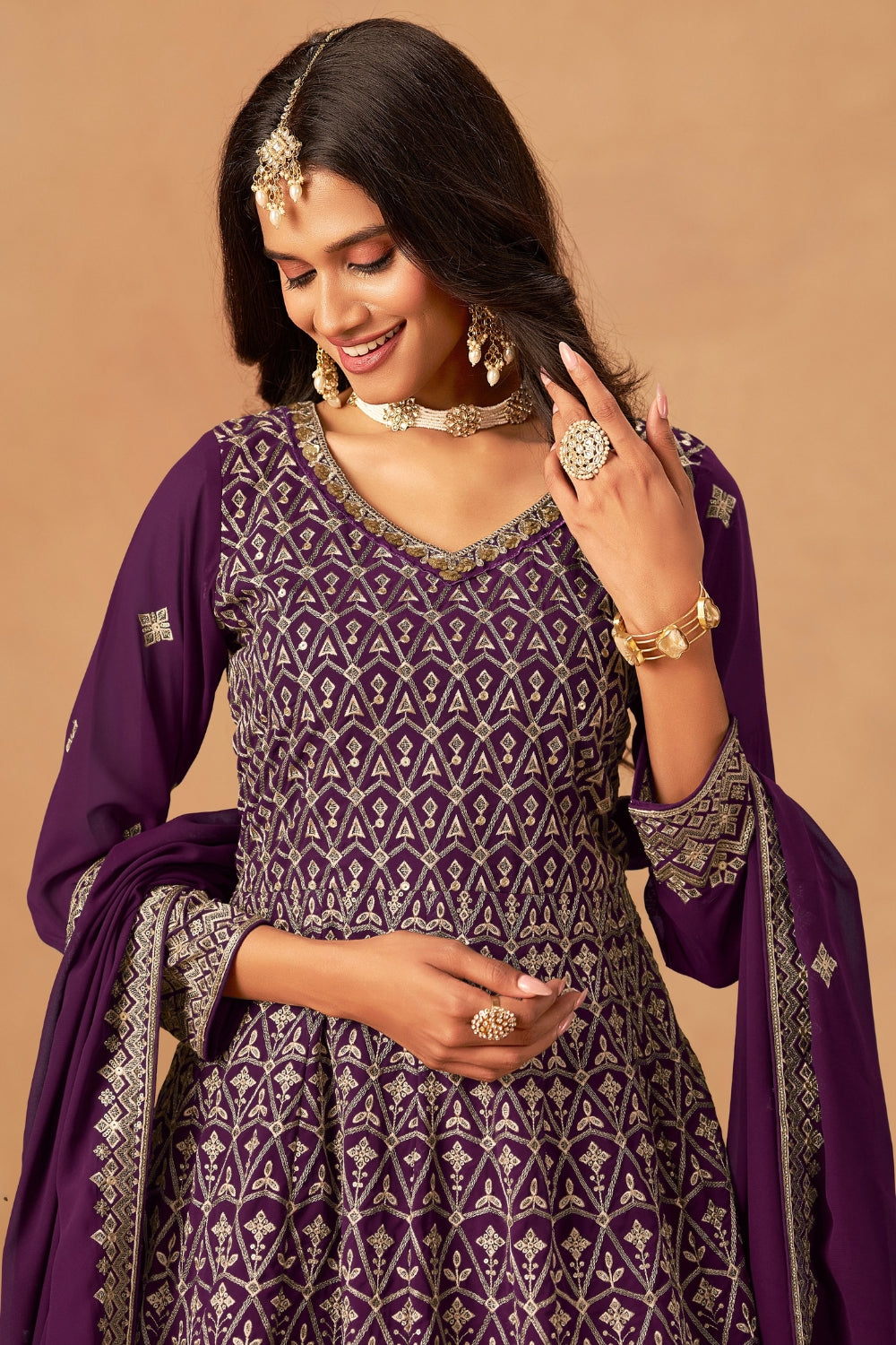 GEORGETTE PALAZZO SET WITH EMBROIDERY AND SEQUINS