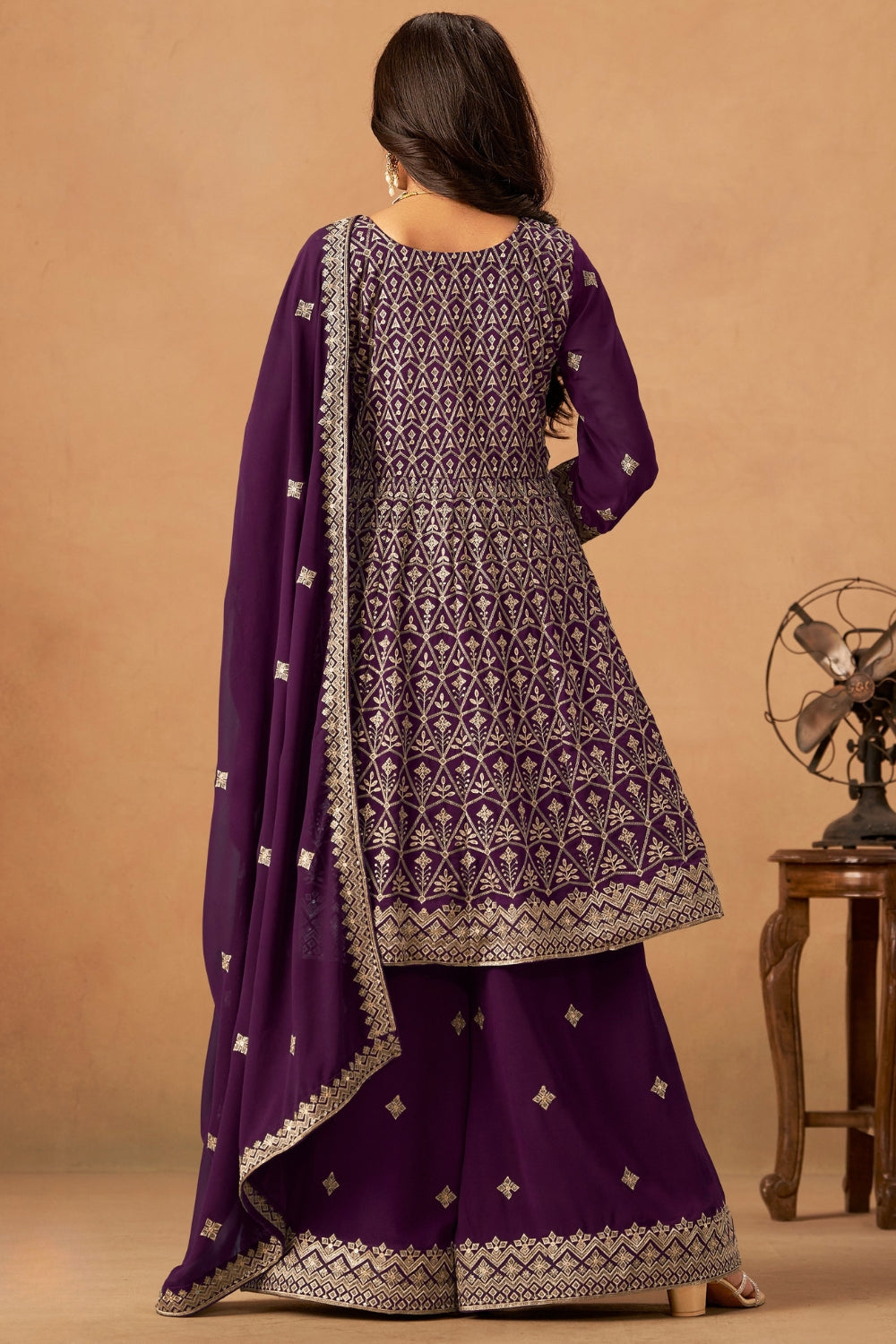 GEORGETTE PALAZZO SET WITH EMBROIDERY AND SEQUINS