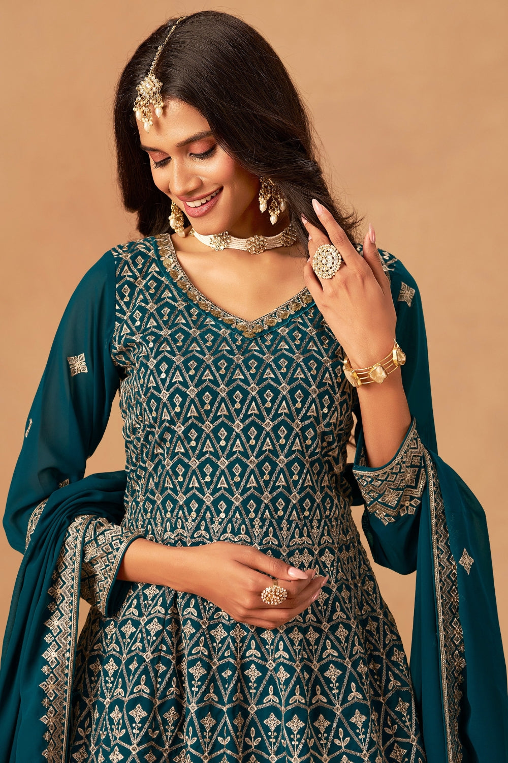 GEORGETTE PALAZZO SET WITH EMBROIDERY AND SEQUINS
