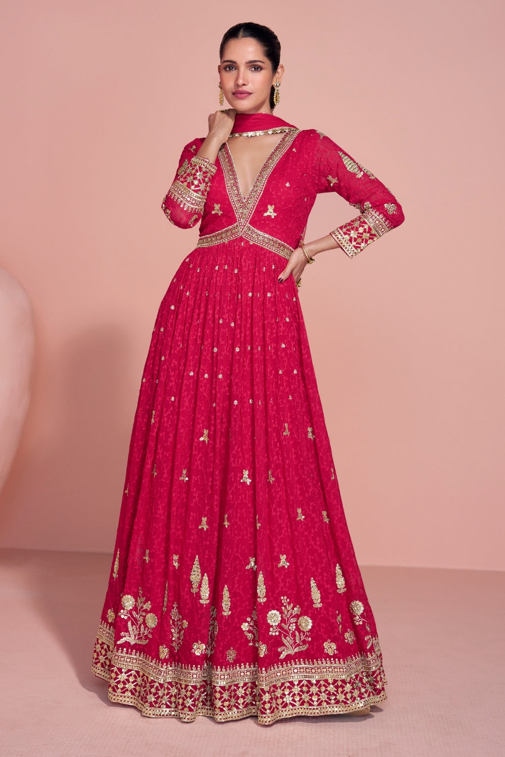 Georgette Anarkali Set with Embroidery and Sequins Work