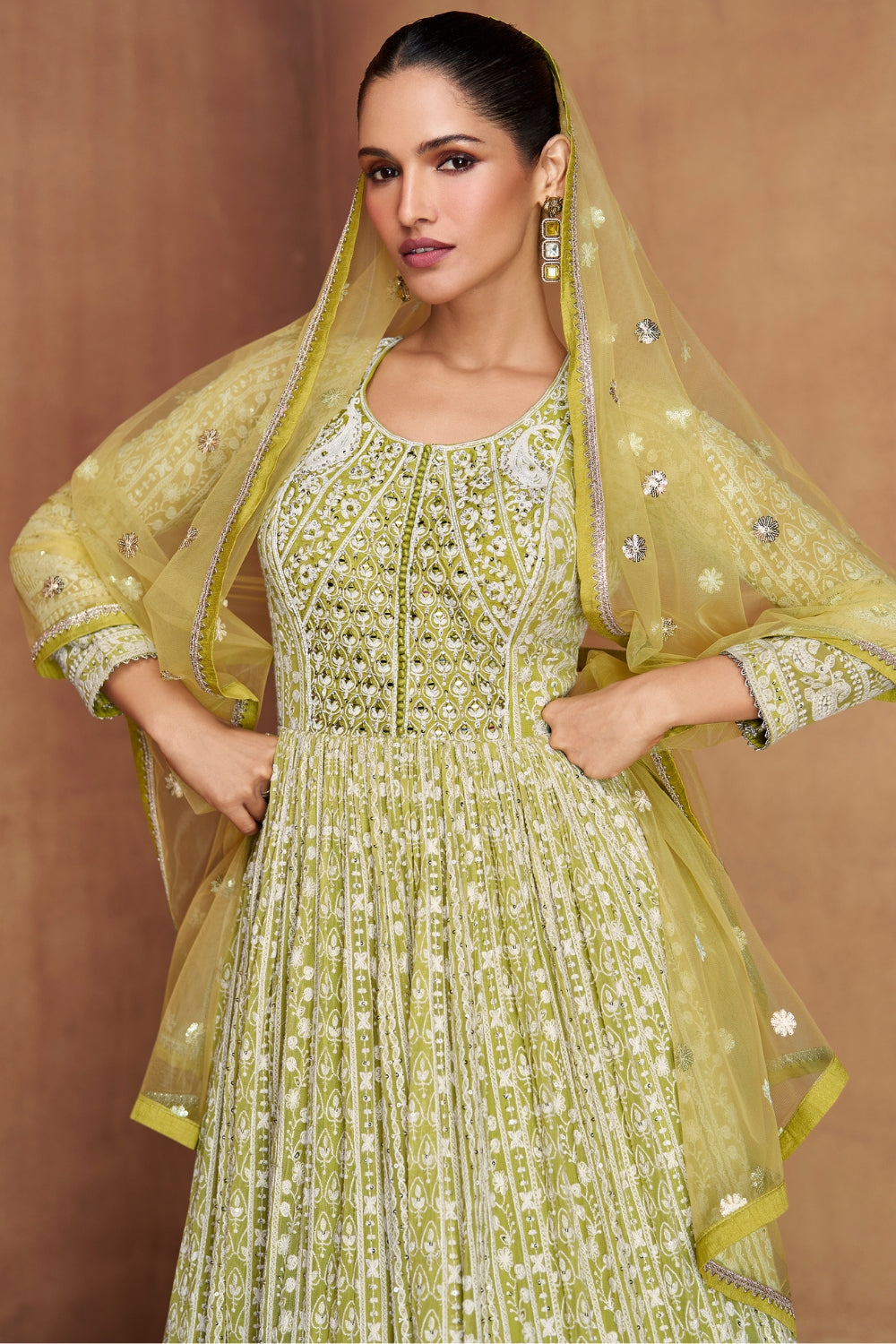 Georgette Anarkali Set with Mirror and Stone Work