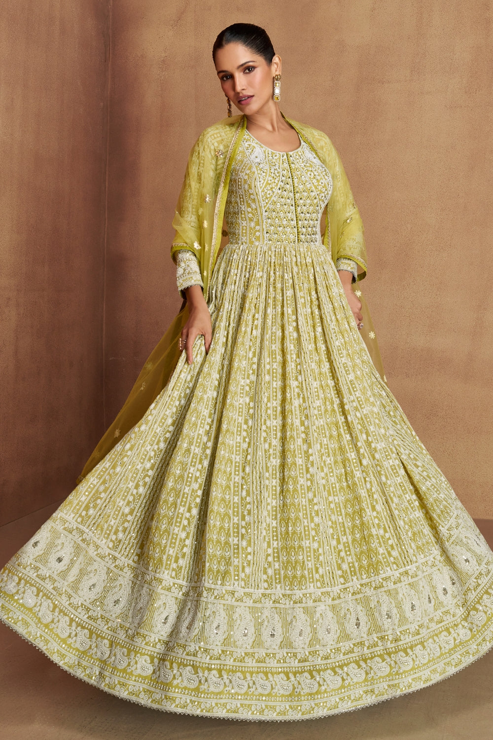 Georgette Anarkali Set with Mirror and Stone Work