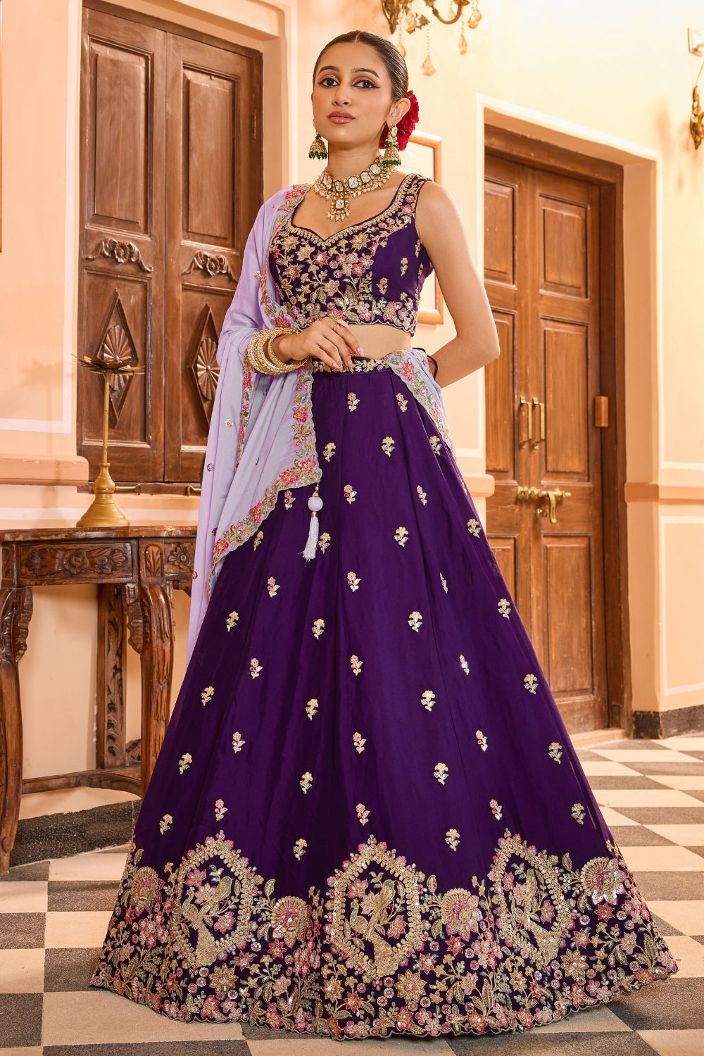 Georgette Lehenga Choli with Sequins and Resham Embroidered Work