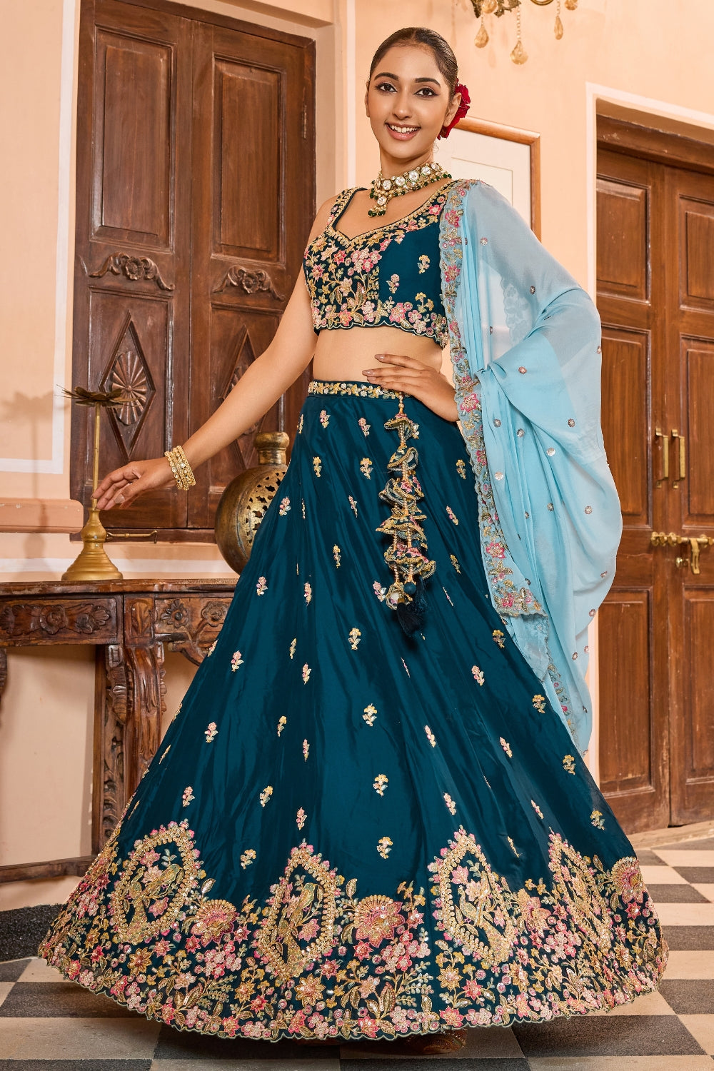 Georgette Lehenga Choli with Sequins and Resham Embroidered Work