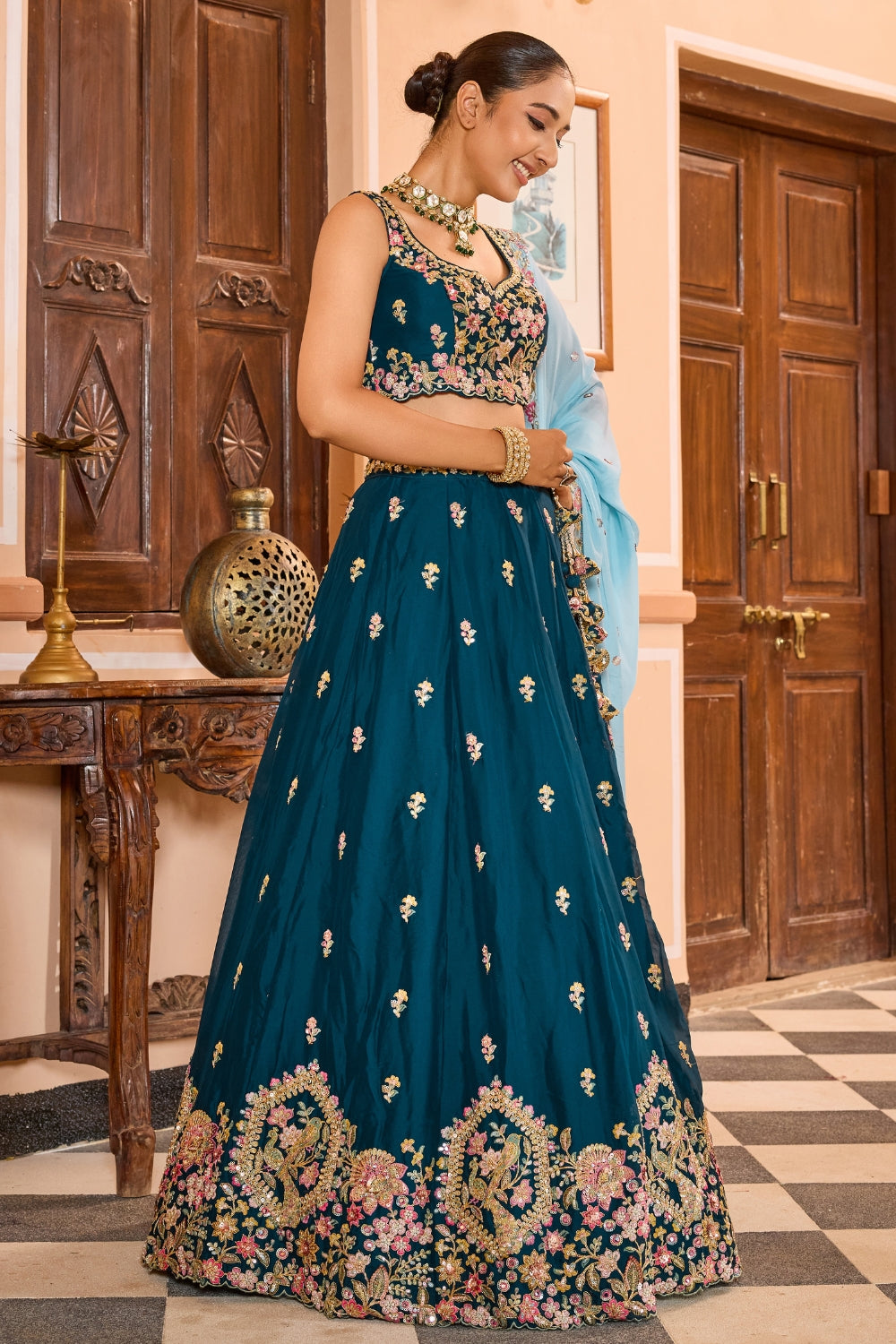 Georgette Lehenga Choli with Sequins and Resham Embroidered Work