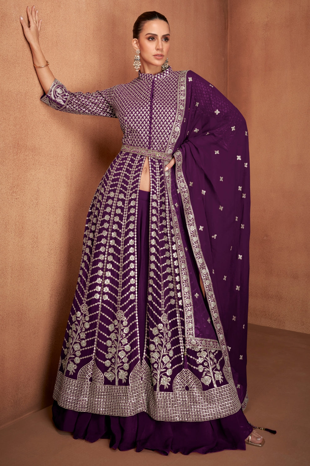 Georgette Lehenga Set with Embroidery and Sequins Work