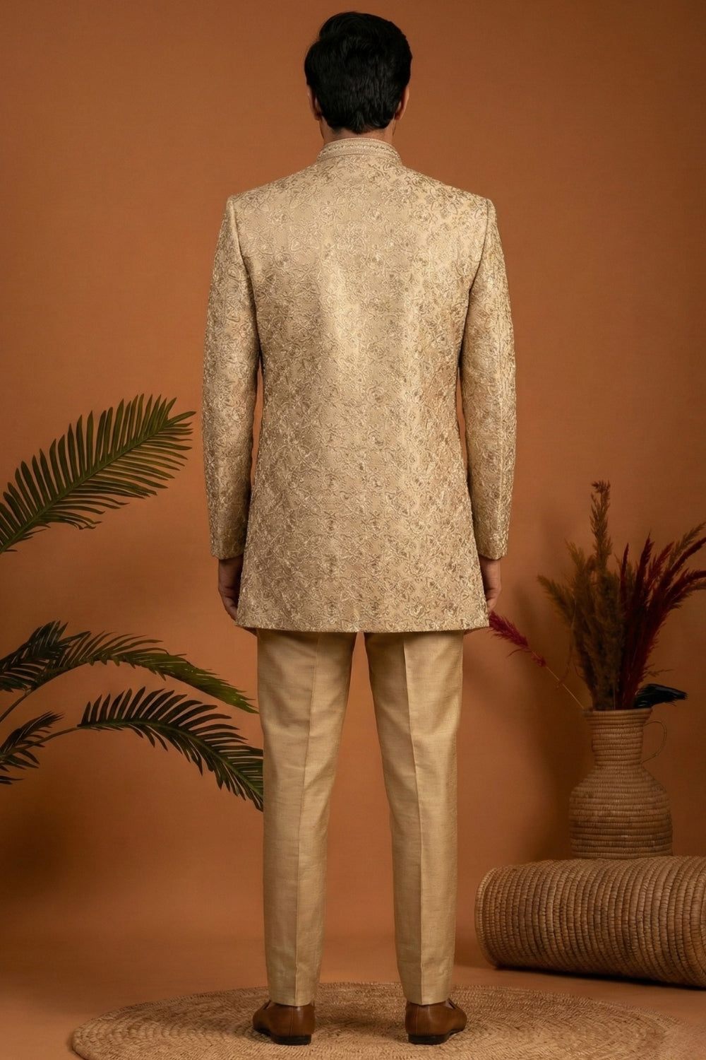 Golden Tissue Indo Western with Cutdana and Moti Work