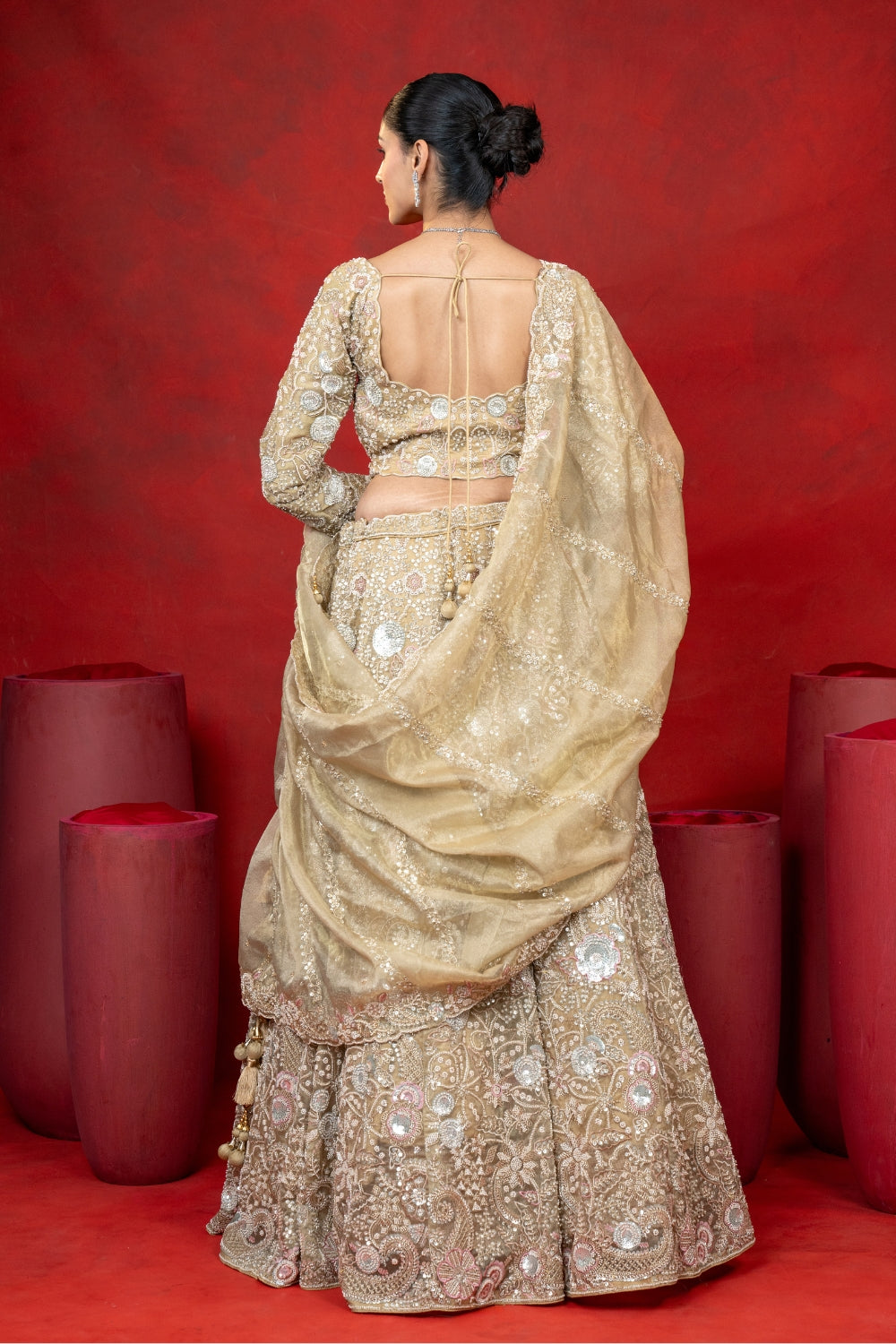 Golden Tissue Lehenga Choli Set with Cutdana and Sequins Work