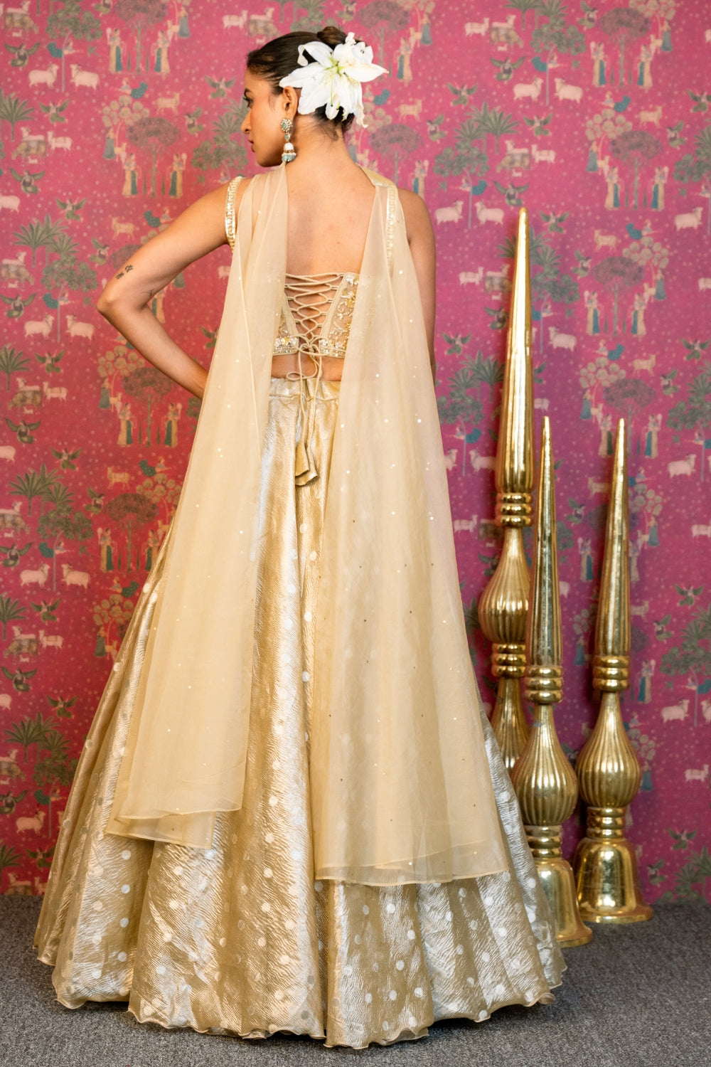 Golden Tissue Lehenga Set with Cutdana and Sequins Work