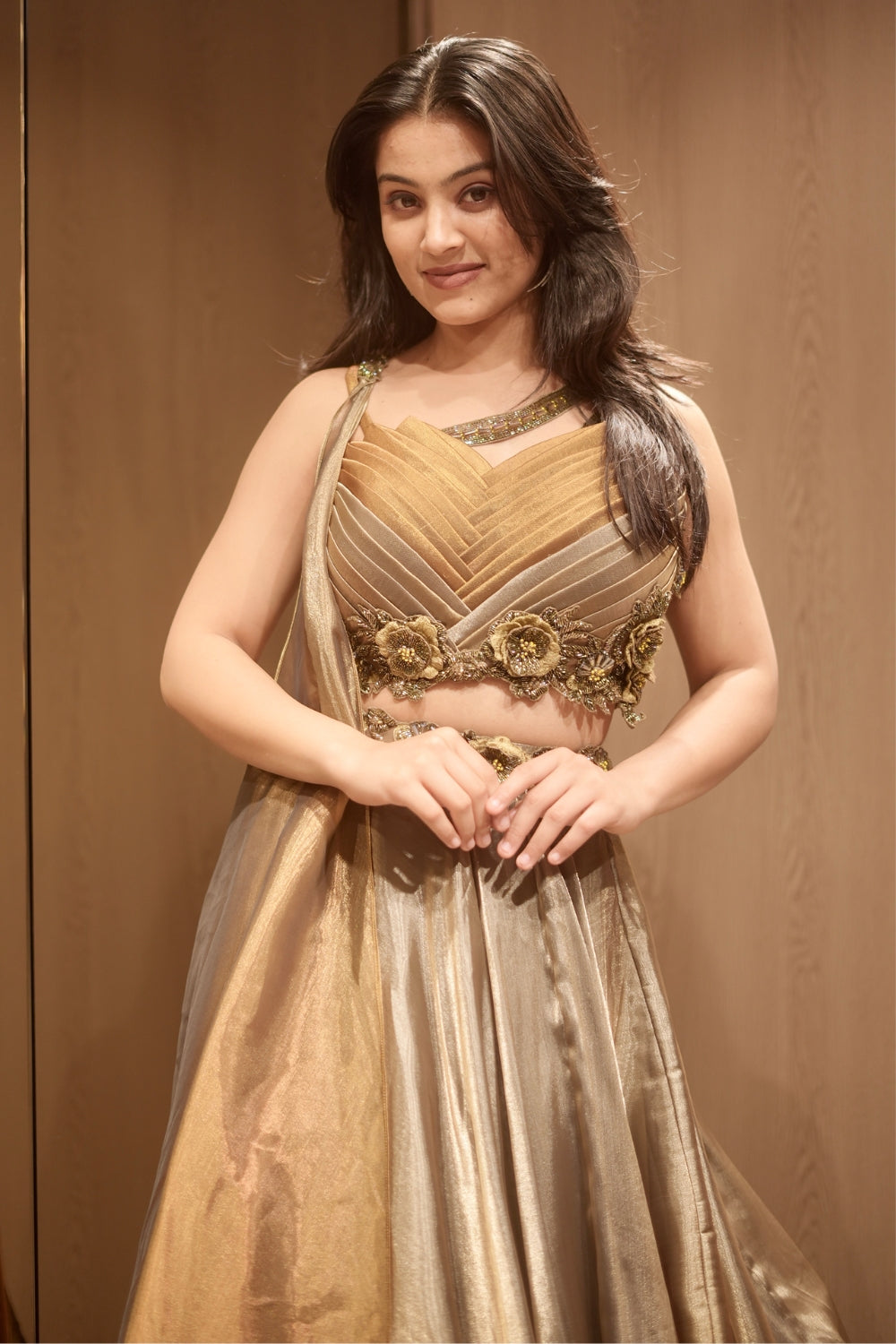 Golden & Silver Organza Lehenga Choli with Cutdana and Sequins Work