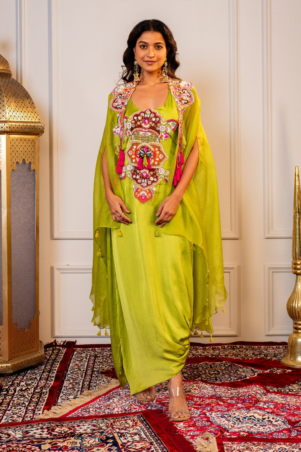 Green Organza Indo Western with Thread and Zardosi Work