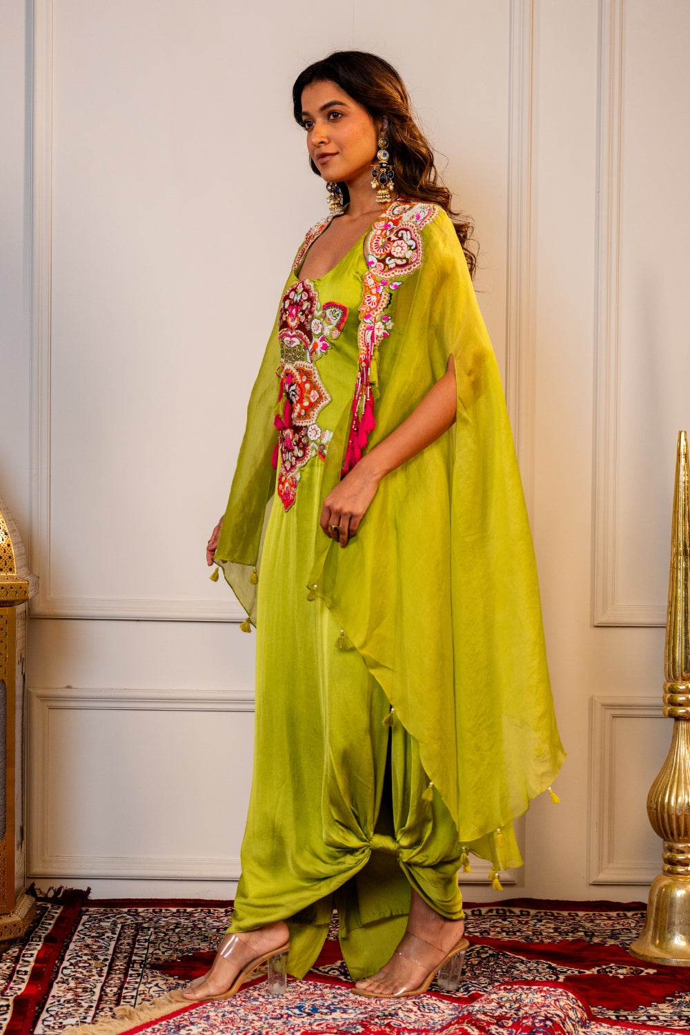 Green Organza Indo Western with Thread and Zardosi Work