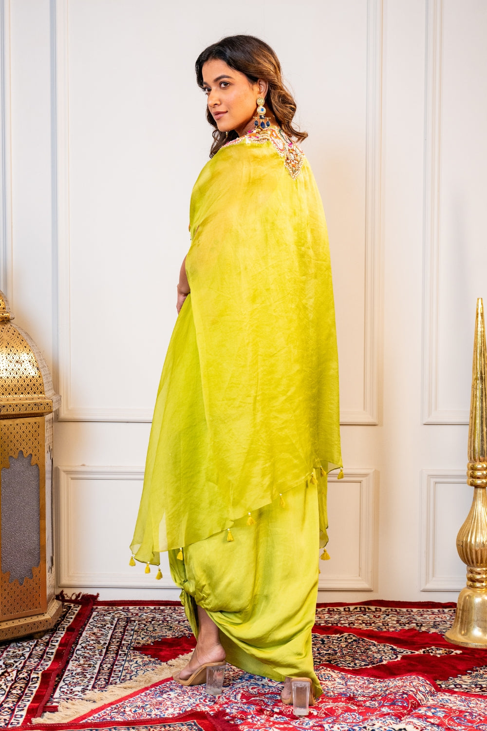 Green Organza Indo Western with Thread and Zardosi Work