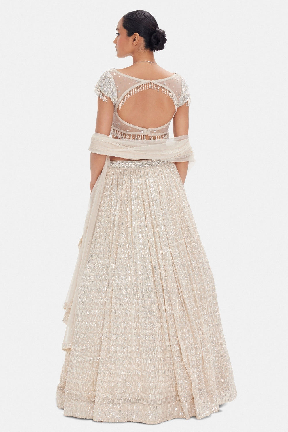 Grey Georgette Lehenga Set with Sequins and Moti Work