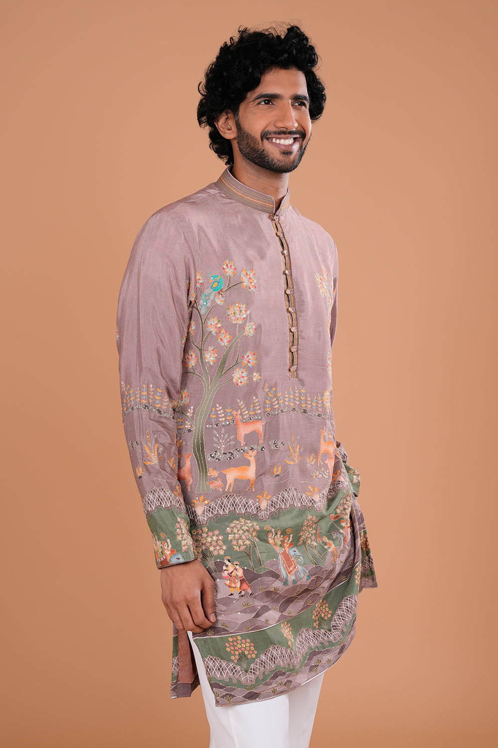 Heritage Scenic Embroidered Tissue Kurta
