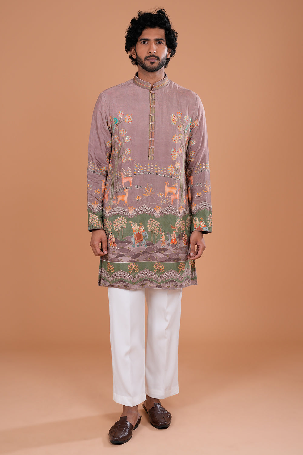 Heritage Scenic Embroidered Tissue Kurta