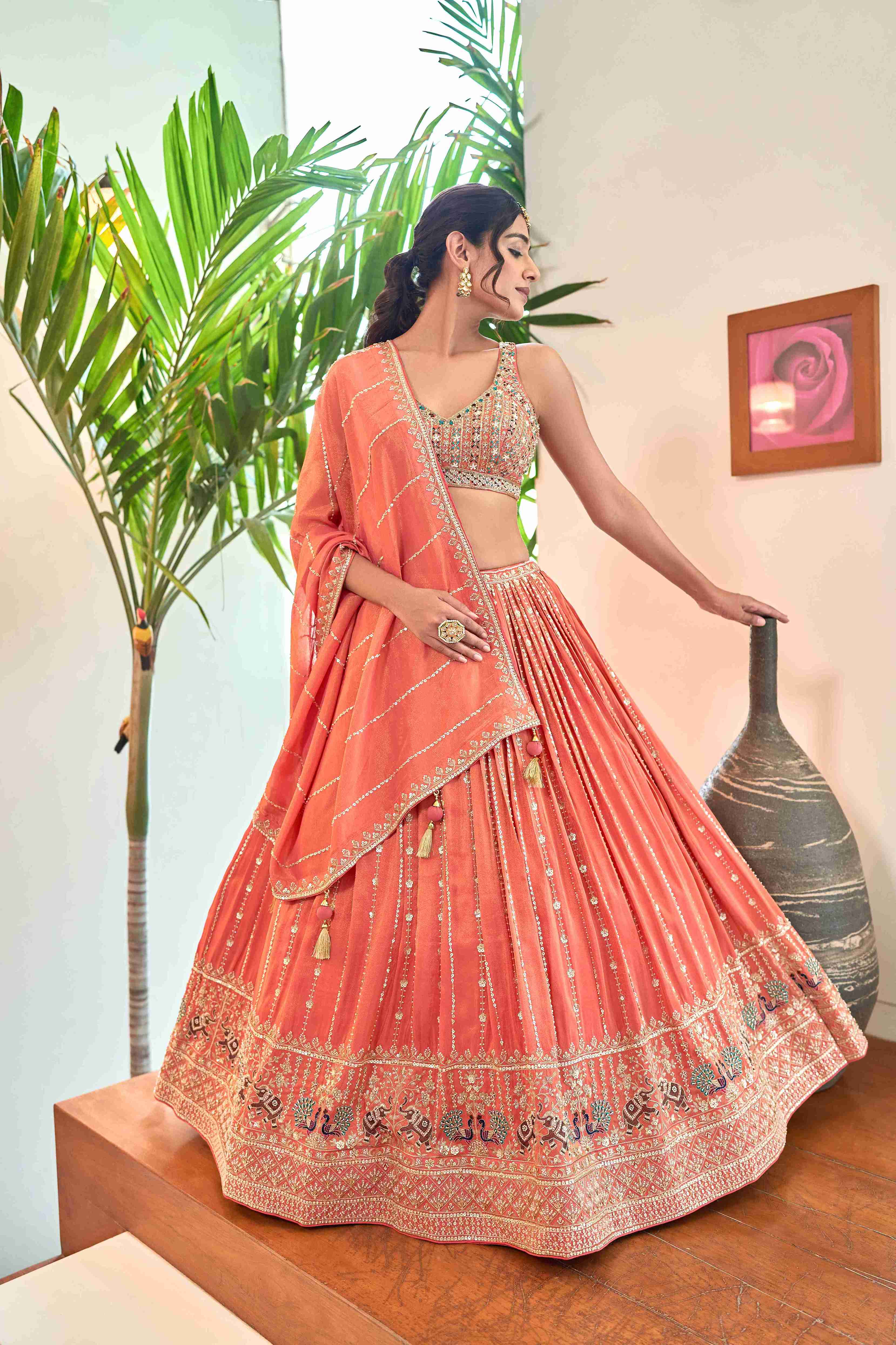 Peach Silk Lehenga Choli Set