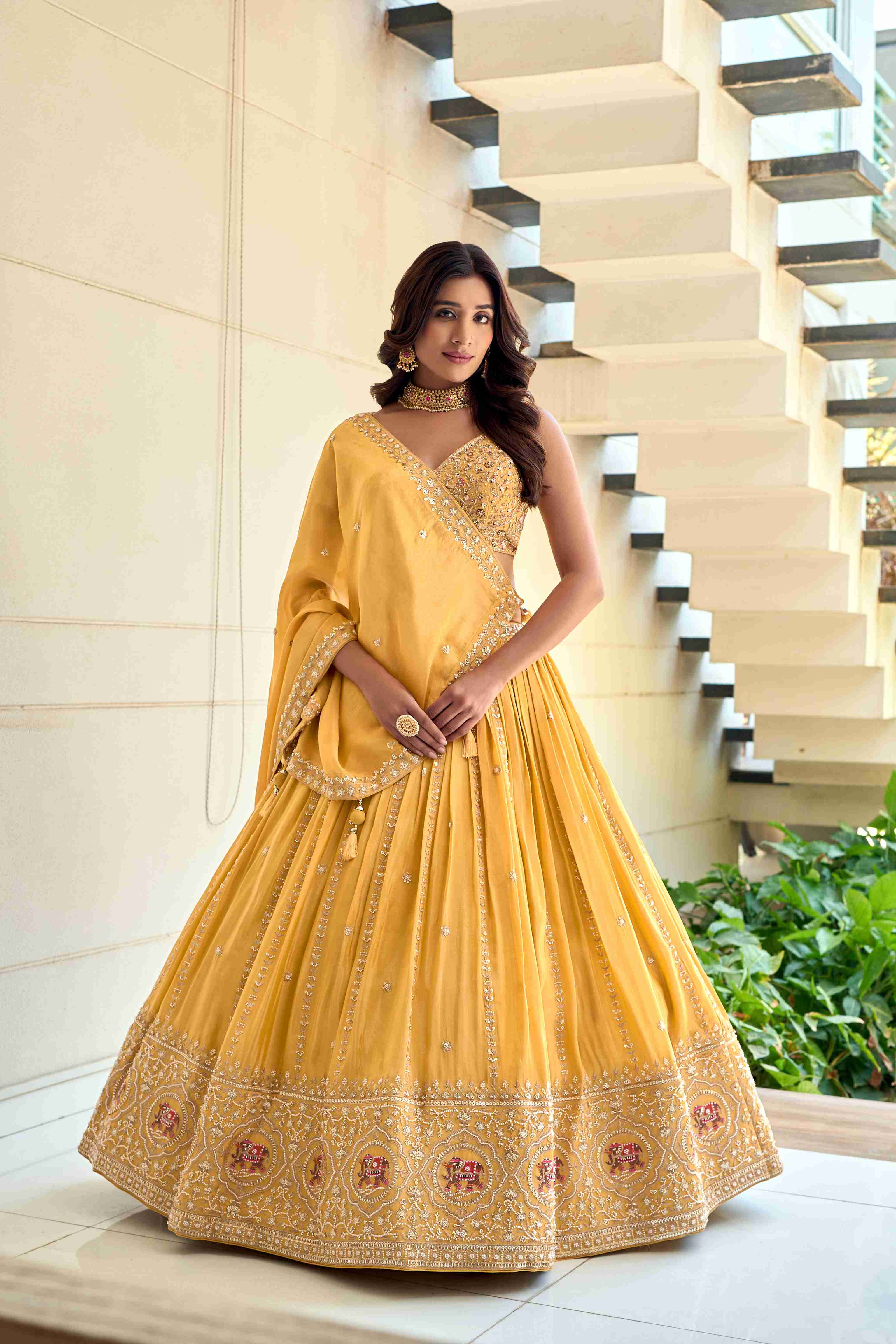 Yellow Silk Lehenga Choli With Hand Embroidery