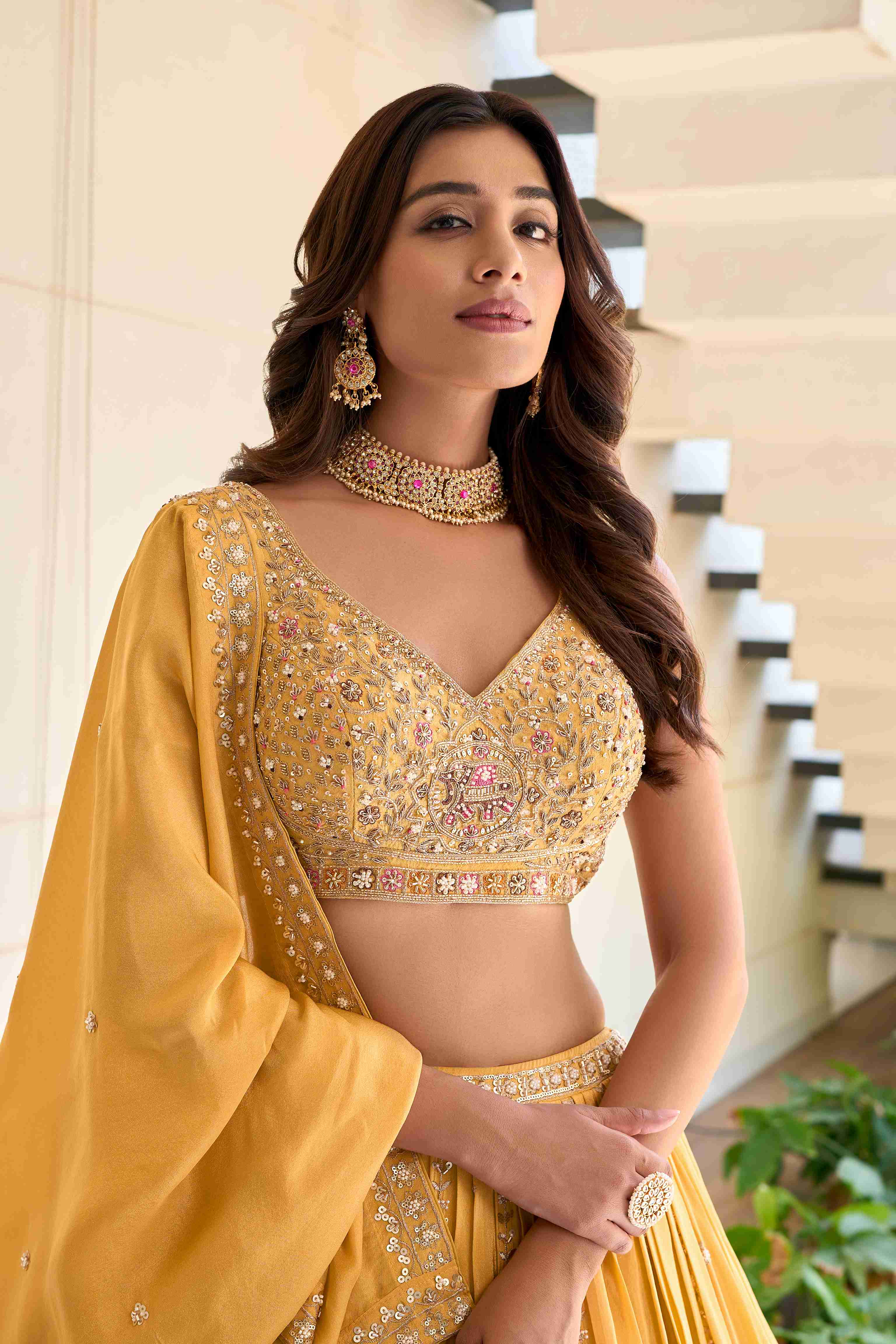 Yellow Silk Lehenga Choli With Hand Embroidery