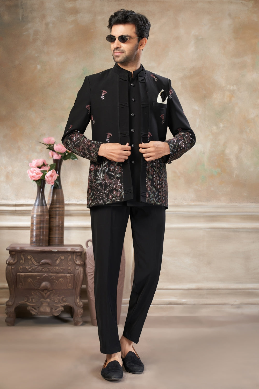 Imported Jodhpuri Set with Embroidery and Sequins Work