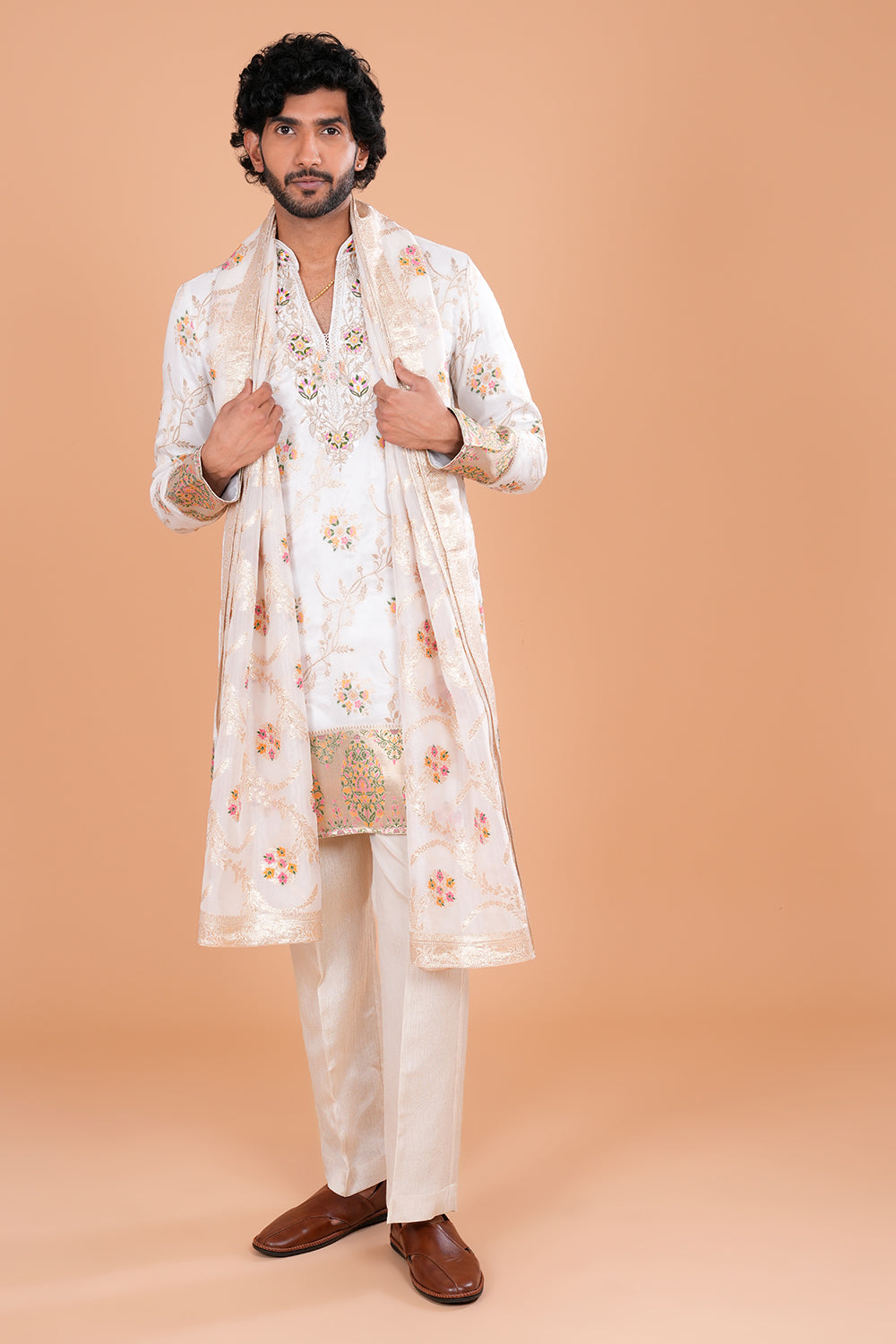 Ivory Chanderi Silk Kurta Set