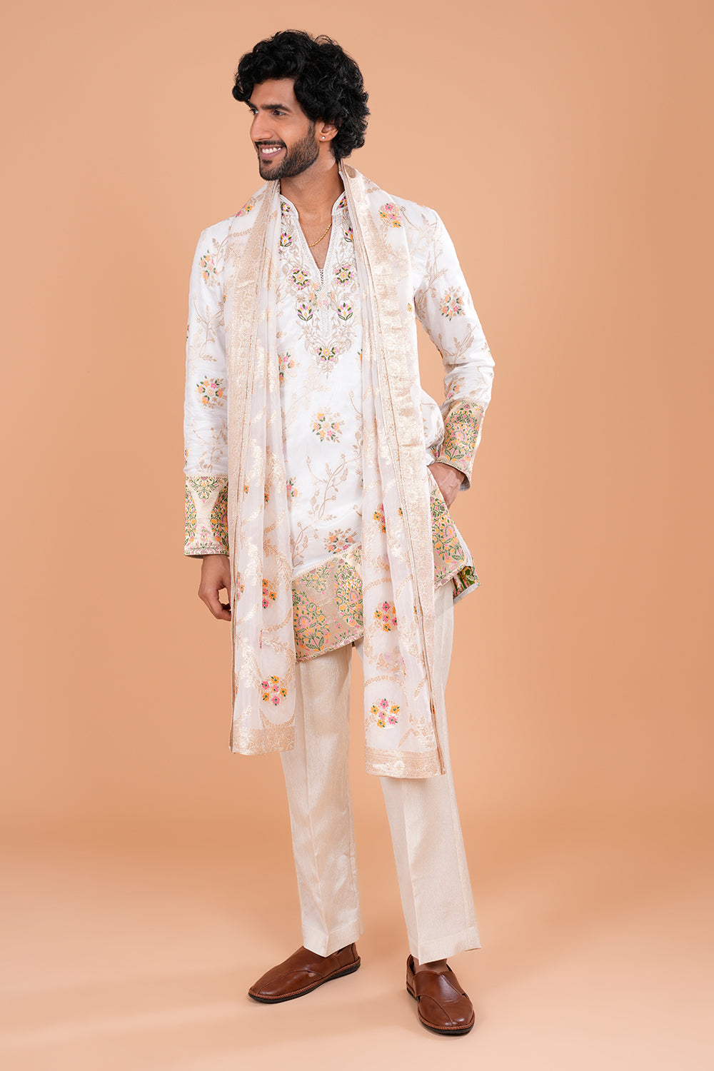 Ivory Chanderi Silk Kurta Set