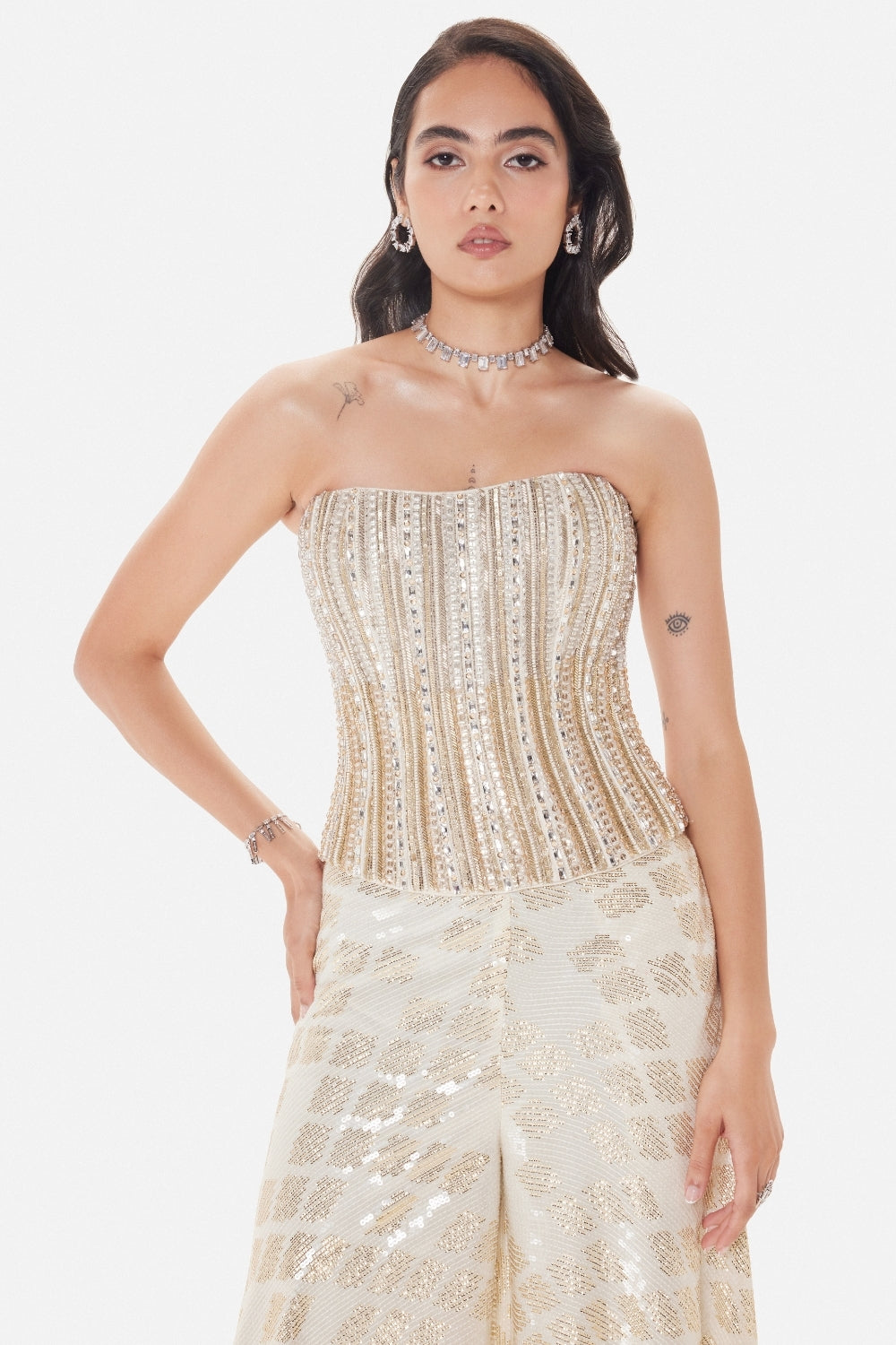 Ivory Georgette Co-ord Set with Cutdana and Sequins Work