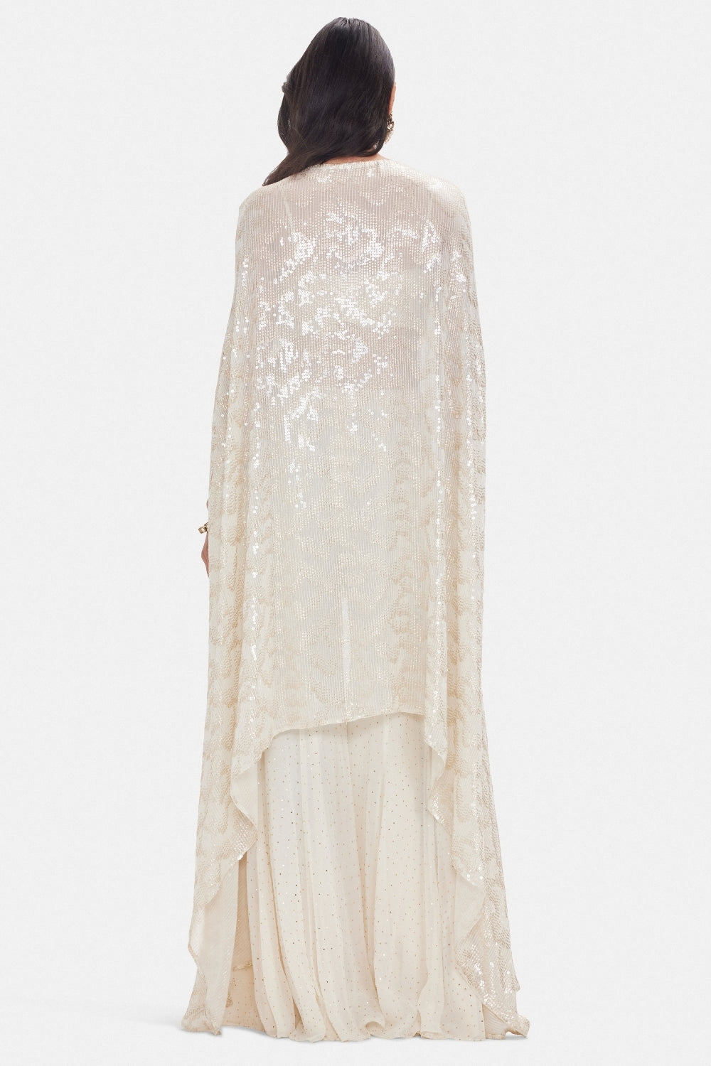 Ivory Georgette Kaftan Set with Cutdana and Sequins Work