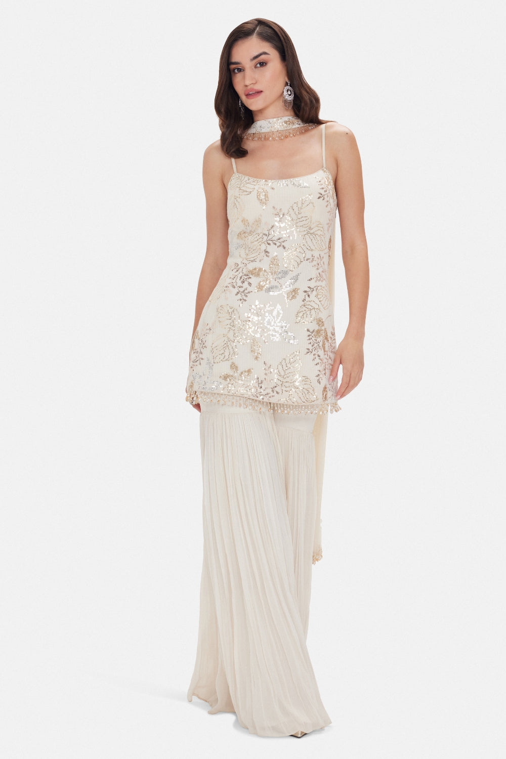 Ivory Georgette Sharara Set with Cutdana and Sequins Work