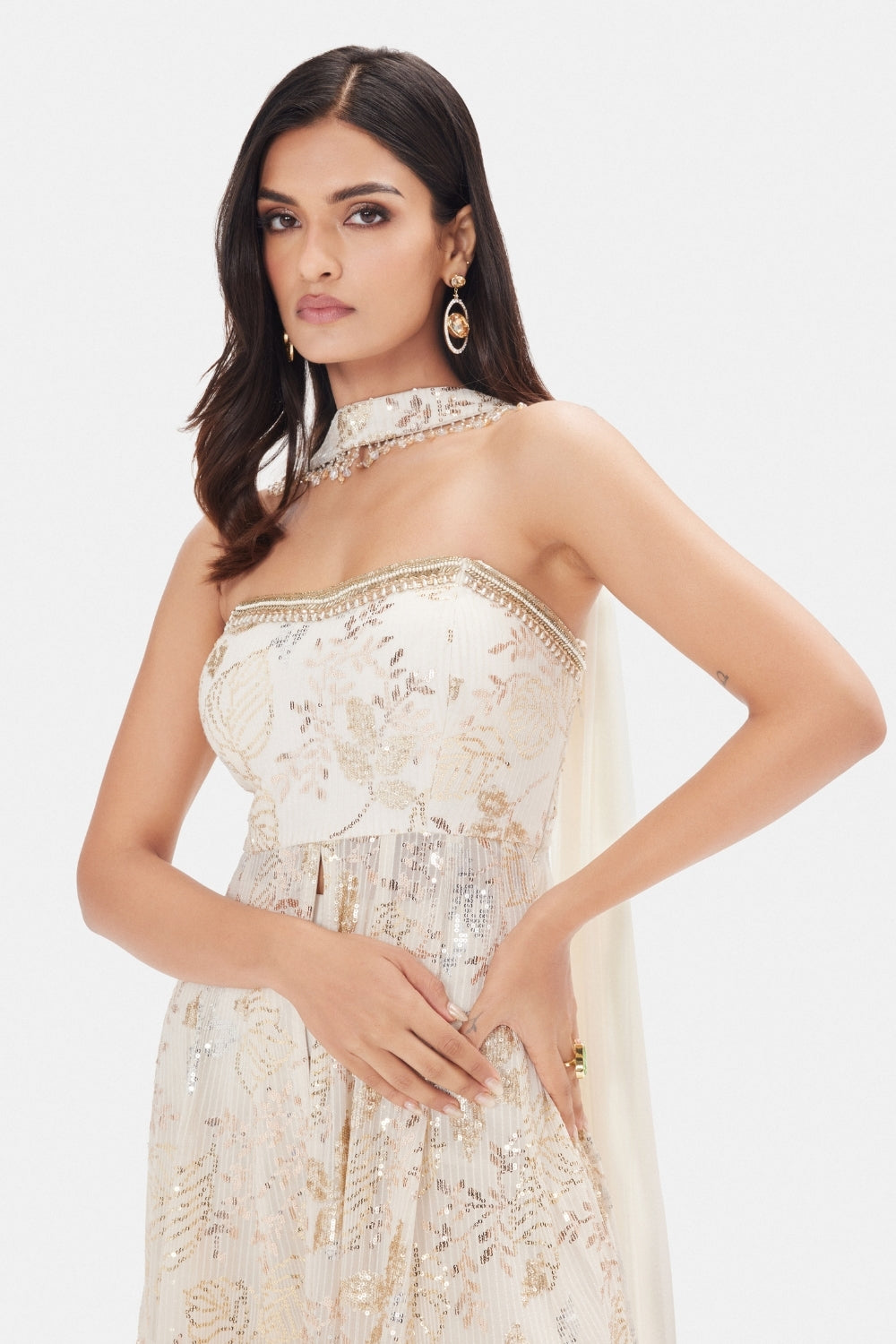 Ivory Georgette Sharara Set with Cutdana and Sequins Work