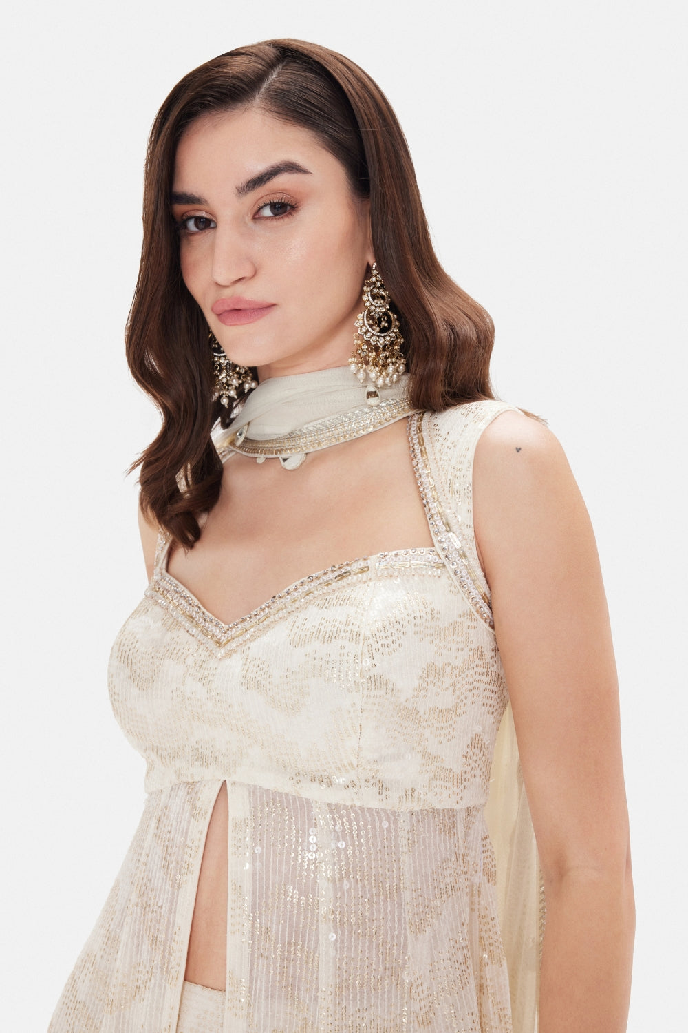 Ivory Georgette Sharara Set with Cutdana and Sequins Work