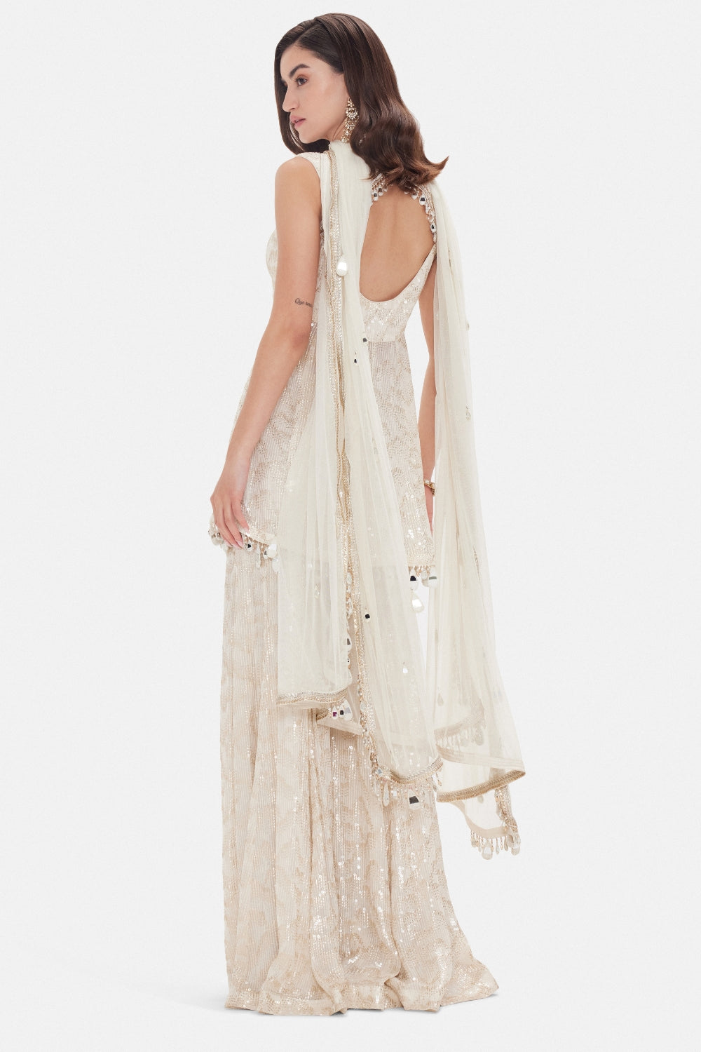 Ivory Georgette Sharara Set with Cutdana and Sequins Work