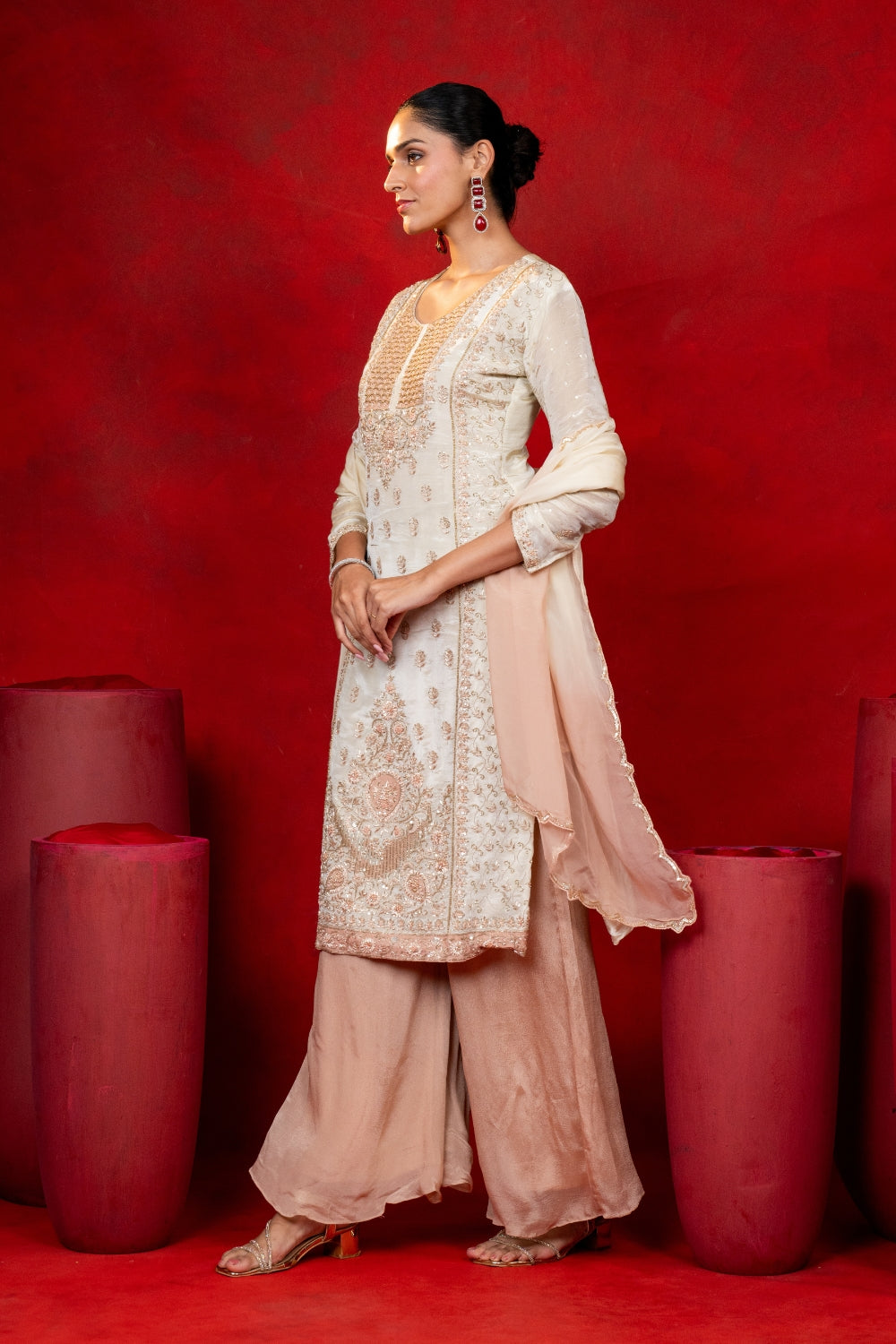 Ivory Tissue Suit Set with Cutdana and Zardosi Work