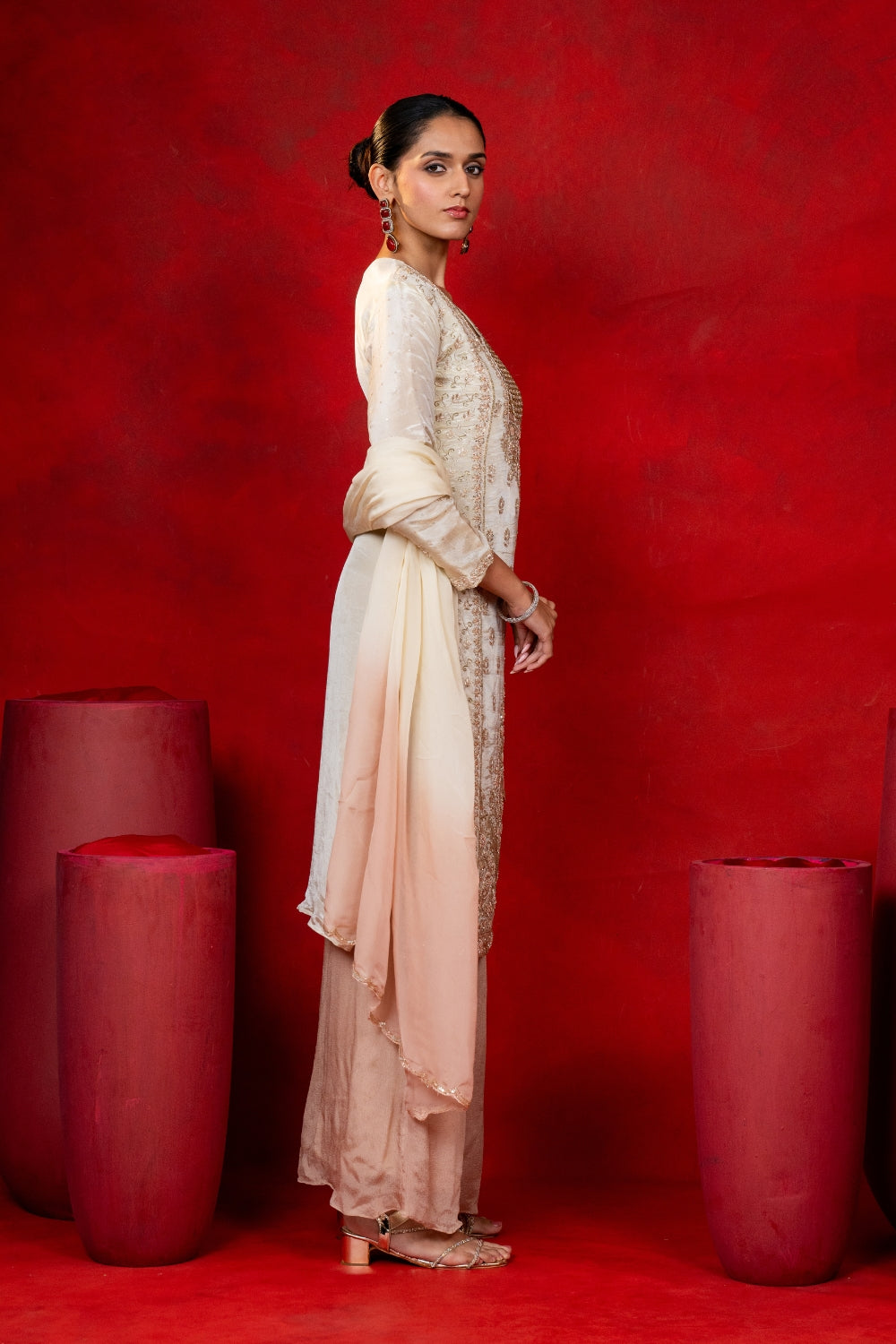 Ivory Tissue Suit Set with Cutdana and Zardosi Work