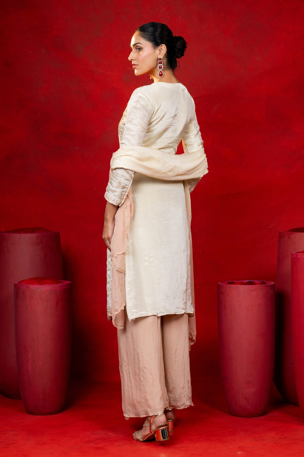 Ivory Tissue Suit Set with Cutdana and Zardosi Work