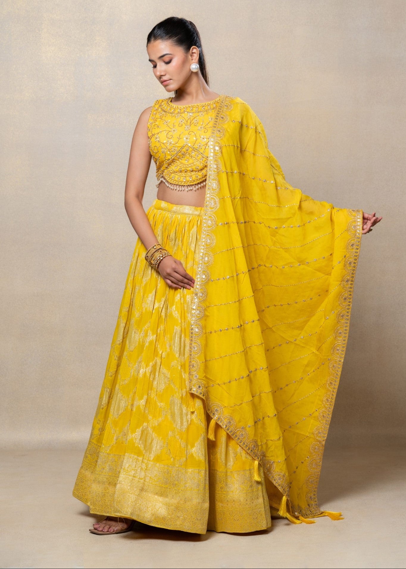 Yellow soft silk lehenga Choli