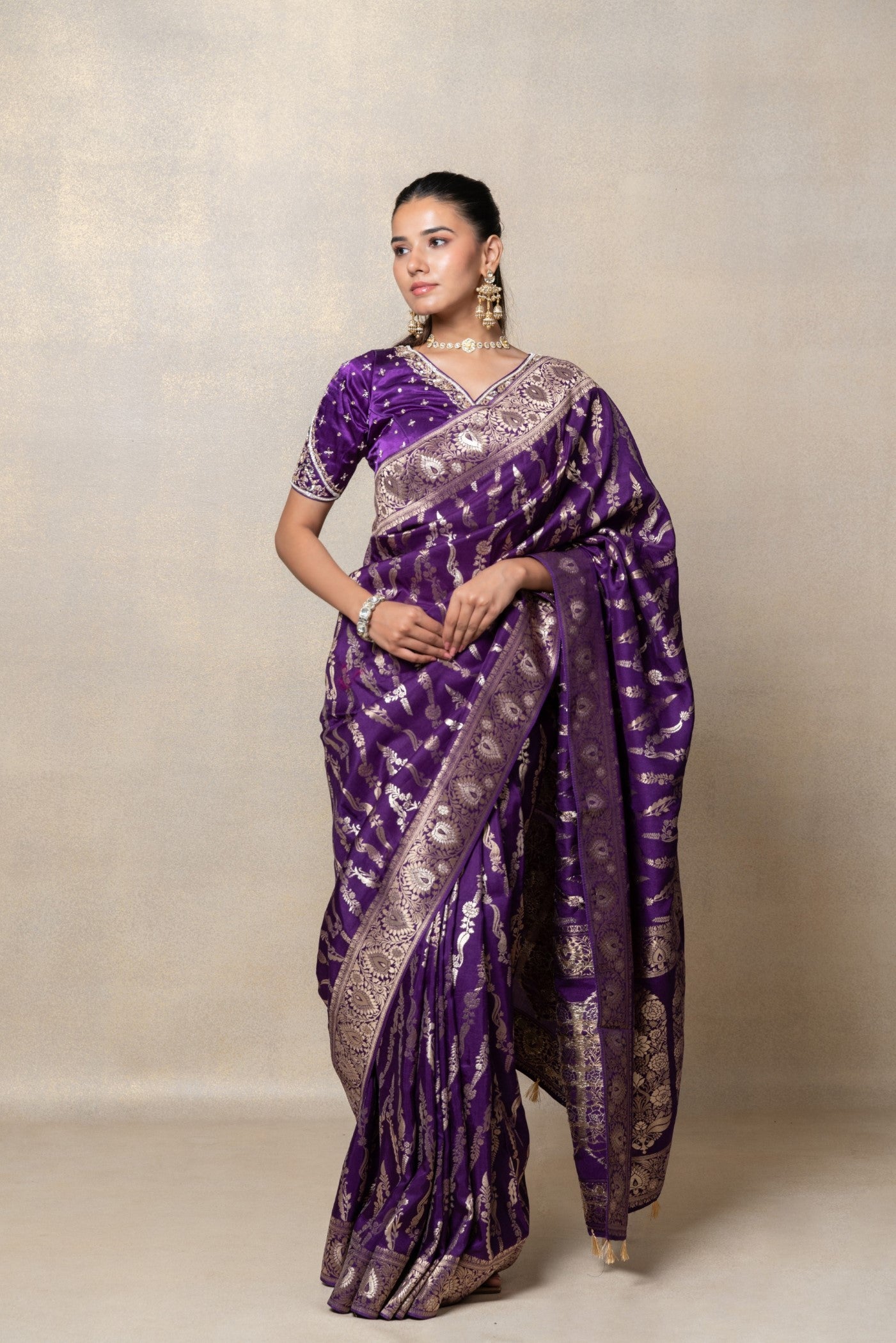 Deep purple silk saree