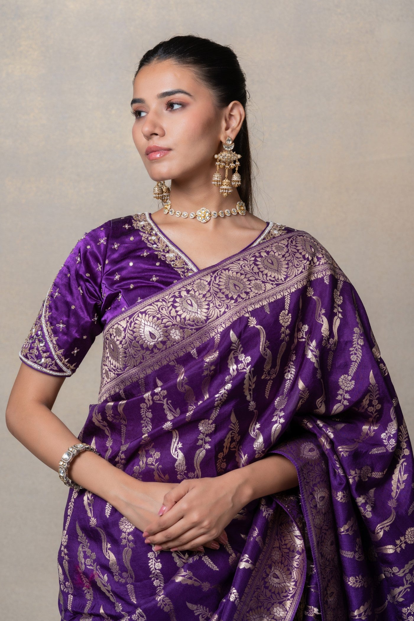 Deep purple silk saree