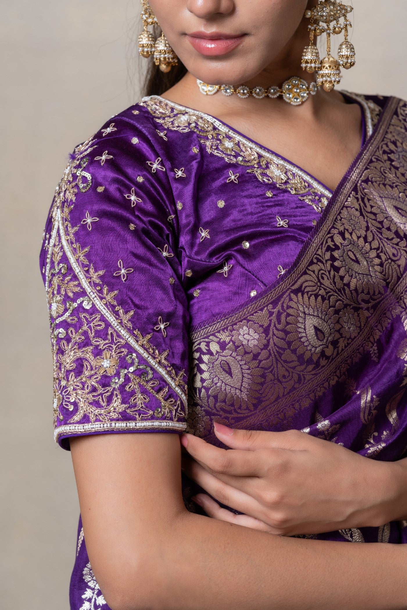 Deep purple silk saree