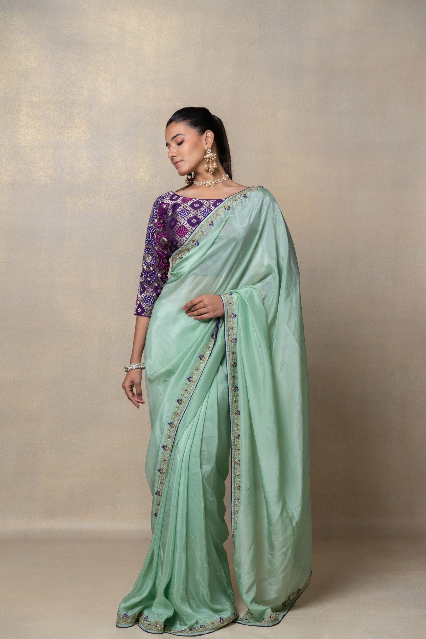 Buy Sage Green Embroidered Silk Saree Online At Zeel Clothing