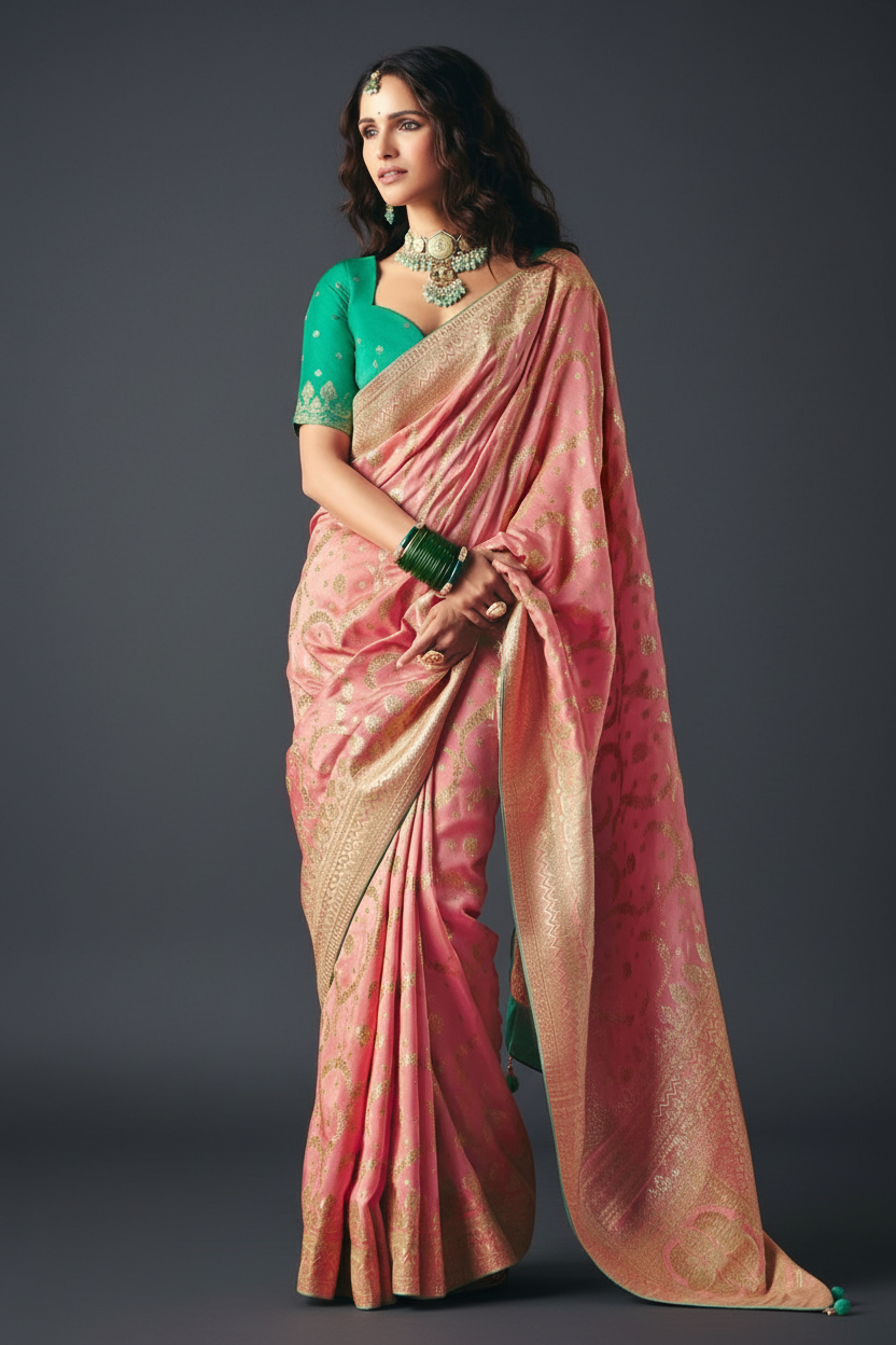 LIGHT PINK SILK SAREE WITH WEAVING