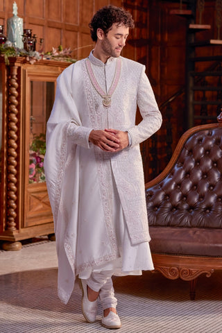 Lilac Silk Sherwani With Cutdana And Sequins