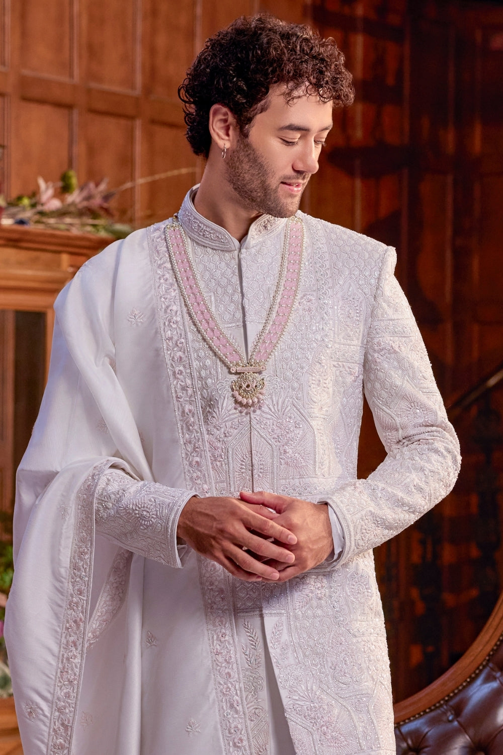 LILAC SILK SHERWANI WITH CUTDANA AND SEQUINS