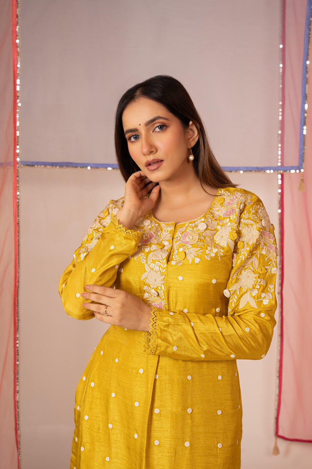 Yellow satin silk salwar suit