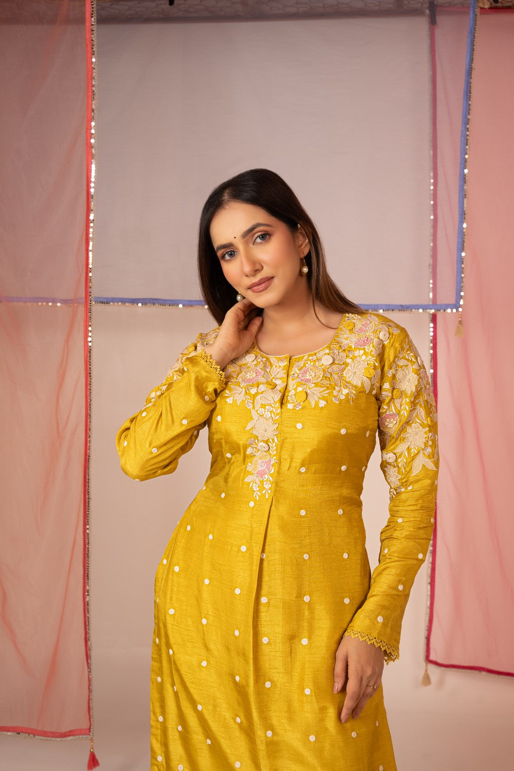 Yellow satin silk salwar suit