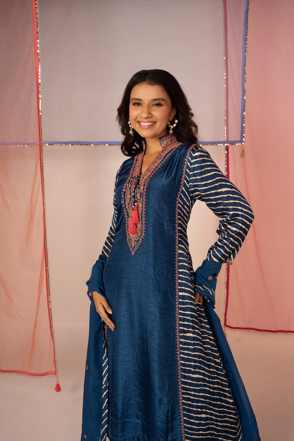 Navy blue satin silk salwar suit